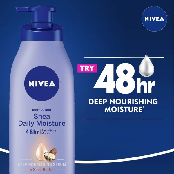 NIVEA Shea Nourish Body Lotion for Dry Skin with Hyaluronic Acid, Shea Butter and Deep Nourishing Serum, 48-Hour Body Moisturizer, 16.9 Fl Oz Pump Bottle