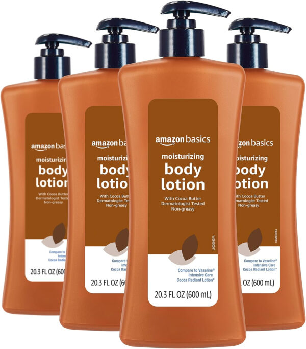 689323a67432ad3e31676848346cfc40cfd5dfc63cec74a74e765.jpg Amazon Basics Moisturizing Cocoa Butter Body Lotion for Dry Skin, Non-Greasy, Paraben Free, Lightly Scented, 20.3 Fl Oz, Pack of 1