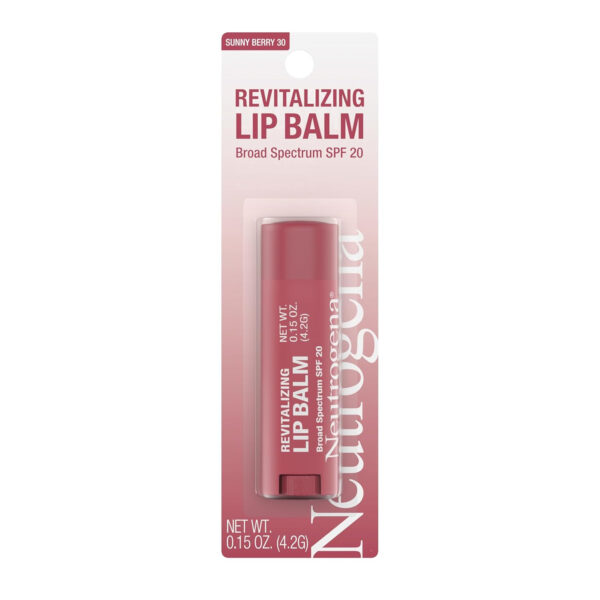 68932693c2501b76e382cda7537757822a37257e153ca4e06c98a.jpg Neutrogena Revitalizing Tinted Lip Balm Broad Spectrum SPF 20 Sunscreen, Moisturizing Lip Balm with a Sheer Tint for Softer, Smoother, Healthier-Looking Lips, Sheer Sunny Berry 30, .15 oz