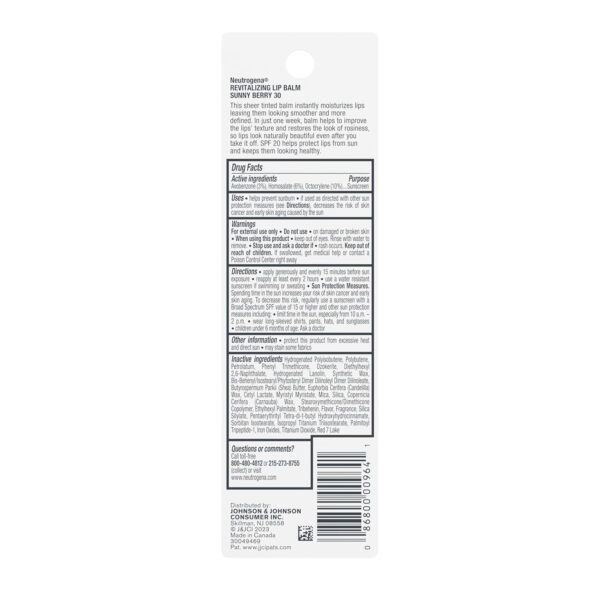 6893269b62ff394d09bdf7b48dfa0e1dc9220638cf3fef7435f2f.jpg Neutrogena Revitalizing Tinted Lip Balm Broad Spectrum SPF 20 Sunscreen, Moisturizing Lip Balm with a Sheer Tint for Softer, Smoother, Healthier-Looking Lips, Sheer Sunny Berry 30, .15 oz