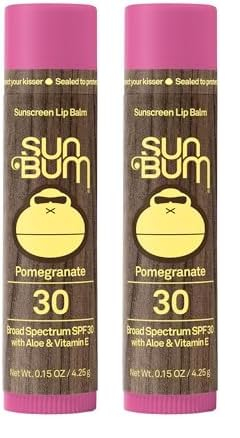 Sun Bum SPF 30 Sunscreen Pomegranate Lip Balm - Moisturizing Aloe Vera and Vitamin E - Vegan and Cruelty Free - Broad Spectrum UVA/UVB Lip Protection - 0.15 oz Stick