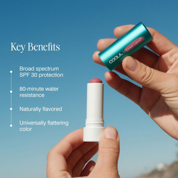 COOLA Organic Liplux Tinted Lip Balm and Sunscreen with SPF 30, Dermatologist Tested Lip Care for Daily Protection, Vegan and Gluten Free, 0.15 Oz