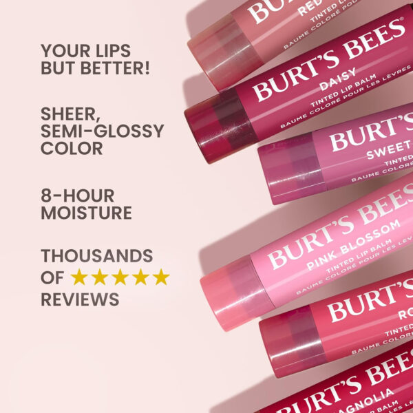689327b40d46392f97604f141019620b8676f55ac818f36afc2f1.jpg Burt's Bees Lip Tint Balm with Long Lasting 2 in 1 Duo Tinted Balm Formula, Color Infused with Deeply Hydrating Shea Butter for a Natural Looking Buildable Finish, Petal Rose (2-Pack)