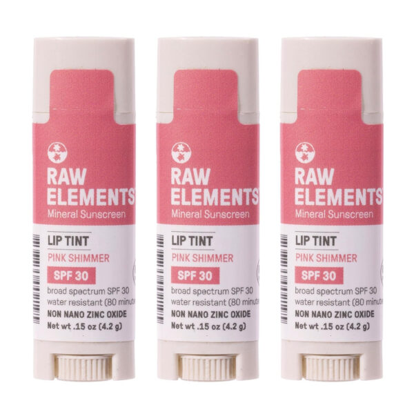 Raw Elements Tinted Lip Sun Kissed, Ocean Mist, Magma Red SPF 30 .15 oz Sunrise Pack