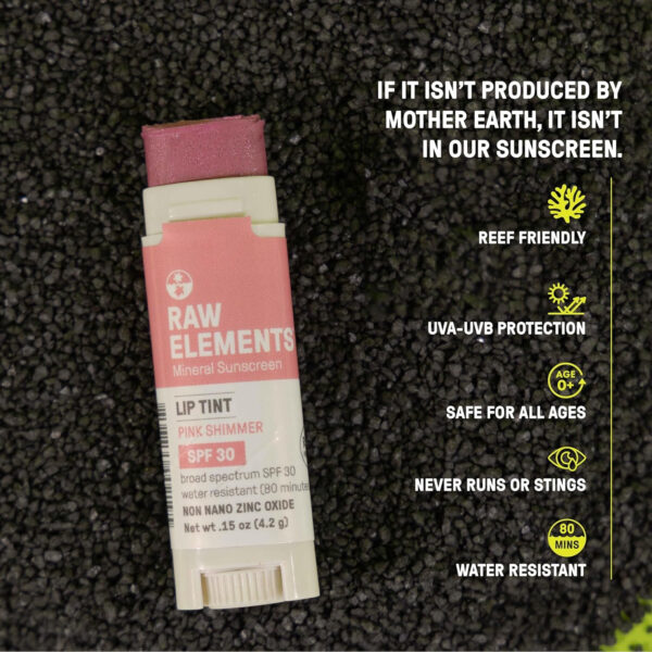 Raw Elements Tinted Lip Sun Kissed, Ocean Mist, Magma Red SPF 30 .15 oz Sunrise Pack