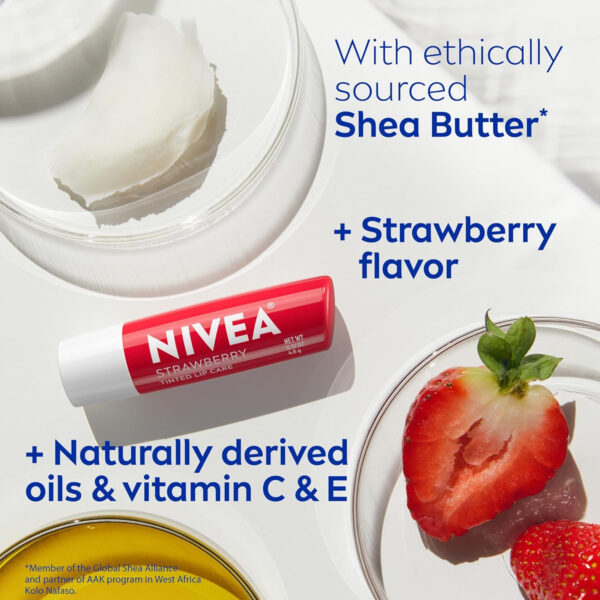689328a6cb2e986f5467ddf3bac2168cfaa6869668e1c7dc0e41e.jpg NIVEA Lip Care, Fruity Tinted Lip Balm Variety Pack, Cherry, Strawberry, Blackberry and Watermelon Flavors, 3-in-1 Moisture, Repair and Color, 0.17 Oz Stick, Pack of 4