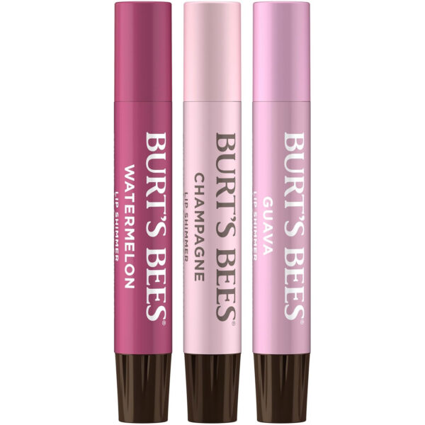 Burt's Bees Lip Shimmer Nude Collection, Tinted Lip Balm Stick, Moisturizing for All Day Hydration with Natural Glowy Pigmented Finish & Buildable Color, 3 Warm Shades Value Pack, 3 Tubes x 0.09 Oz