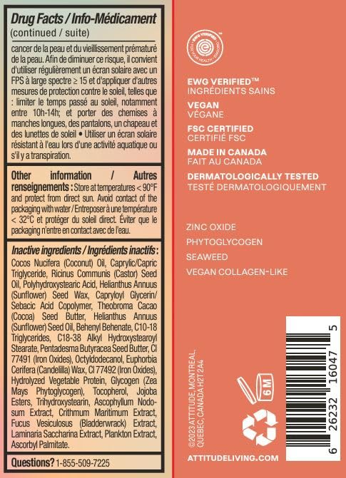 ATTITUDE Oceanly Tinted Lip Balm with SPF 30, EWG Verified, Plastic-Free, Broad Spectrum UVA/UVB Protection with Zinc Oxide, Vegan, Unscented, Baby Rose, 0.3 Ounce