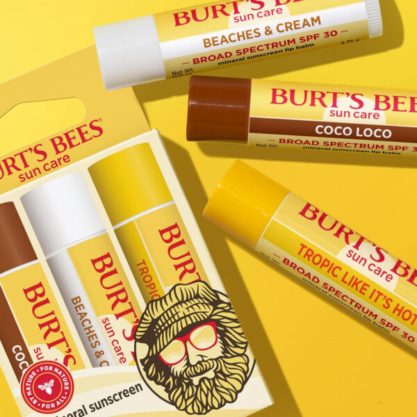 68932a6e9386541bffbb544746af6db4d2c0acd38bb1d69cc3d4e.jpg Burt’s Bees SPF 30 Lip Balm, Island Getaway - Coco Loco, Beaches & Cream, Tropic Like It's Hot, Water-Resistant Sun Care, Natural Origin Lip Treatment, 3 Tubes, 0.15 oz