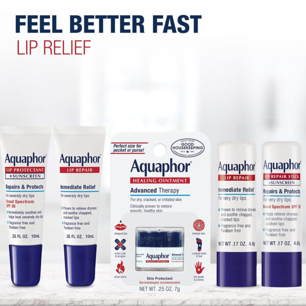 Aquaphor Lip Protectant and Sunscreen Ointment - Broad Spectrum SPF 30 - Relieves Chapped Lips - .35 fl. Oz. Tube