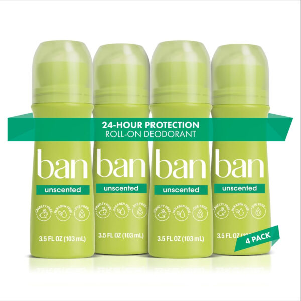 68932bc2231268685e58ad87b291176a2c83f492aaf9f80152fb8.jpg Ban Invisible Roll-on Antiperspirant Deodorant for Women and Men, 24-hour Underarm Odor & Sweat Protection, Powder Fresh, 3.5 Oz, Pack of 2