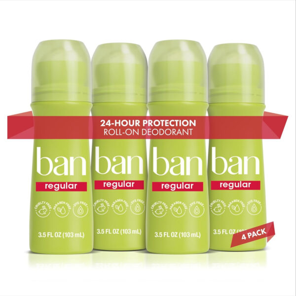 68932bca7af6aedeaea8d6e7f3745cfd7fd093f20b96446c0a41b.jpg Ban Invisible Roll-on Antiperspirant Deodorant for Women and Men, 24-hour Underarm Odor & Sweat Protection, Powder Fresh, 3.5 Oz, Pack of 2