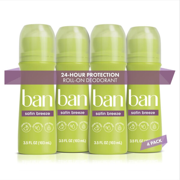 68932bd71d4c70f6c22101ebc1955cc1993d87536192b5fe8f701.jpg Ban Invisible Roll-on Antiperspirant Deodorant for Women and Men, 24-hour Underarm Odor & Sweat Protection, Powder Fresh, 3.5 Oz, Pack of 2