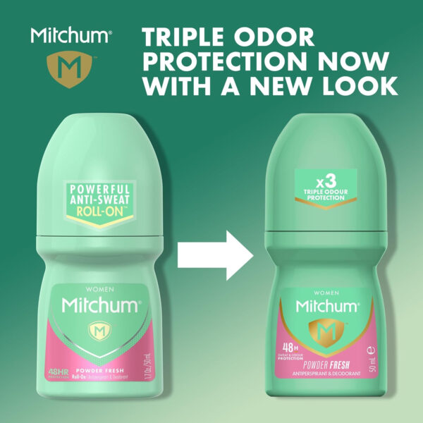 Mitchum Women’s Triple Odor Protection Antiperspirant & Deodorant Roll-On, Powder Fresh, 48HR Protection, Vegan, 1.7 oz