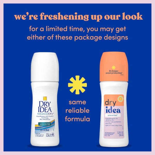 68932c4a5867e6a9b7629e20d1cbf74b26566c20023401f01c8a3.jpg Dry Idea Roll-On Deodorant & Antiperspirant | 2X Longer Sweat Protection | 72-Hour Odor Protection | Unscented & Hypoallergenic for Sensitive Skin, 3.25 oz