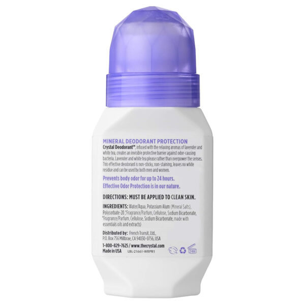 68932c828051f0e96259053fe39d5e569ac0d1fddb1a245e34fb7.jpg CRYSTAL Deodorant Aluminum Free Mineral Deodorant Roll-On for Women & Men, Lavender & White Tea - Paraben Free - Certified Cruelty Free & Vegan Deodorant - Prevents Odor Up to 24 Hours ,2.25 Fl Oz (Pack of 3),21661-3