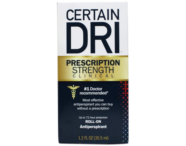 Certain Dri Prescription-Strength Clinical Antiperspirant Roll-On - 72-Hour Fragrance-Free Sweat Protection for Excessive Sweating & Hyperhidrosis - 15% Aluminum Chloride - Doctor-Recommended - 1.2oz