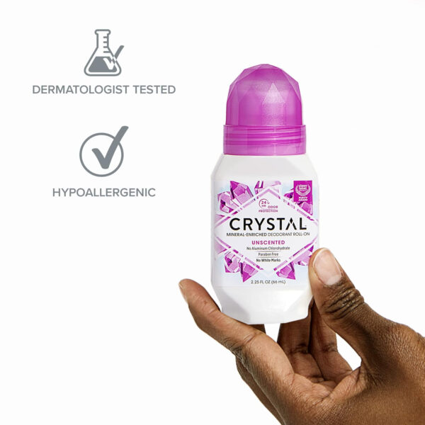 CRYSTAL Mineral Deodorant Roll-On Unscented Body Deodorant With 24-Hour Odor Protection, Aluminum Chloride & Paraben Free, 2.25 FL OZ (Packaging May Vary)