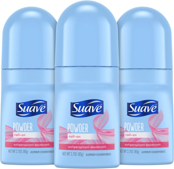 68932dd8ac9a8358ae2e23f57c8c849f07e0205f96af1bd4aa35f.jpg Suave Roll-On Deodorant for Women, Powder Fresh Scent, 3-Pack – Antiperspirant Deodorant with 24H Sweat & Odor Protection, 2.7 Oz Ea