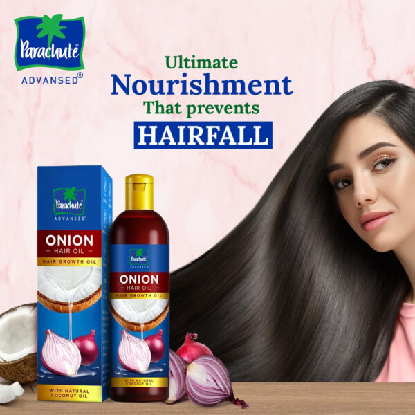 Parachute Advansed Onion Hair Oil with Natural Coconut Oil & Vitamin E, 6.7 Fl.oz. - For Longer, Stronger, Healthier Hair, Promotes Growth, Hair Fall Control, All Hair Types, Blue