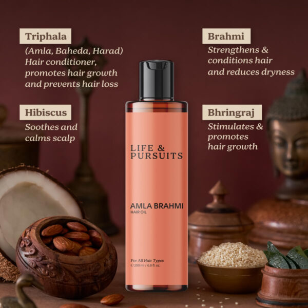 6893303ae7c466f378ec74d722257159f6df4883d7dc55b4e6994.jpg Life & Pursuits Bhringraj Hair Growth Oil 6.8 Fl Oz, Natural Ayurveda Scalp Therapy For Men & Women| Rosemary, Amla, Hibiscus, Tea Tree & Coconut| Reduces Itchiness & Dryness| Nourishes Damaged Hair