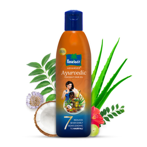 Parachute Advansed Ayurvedic Coconut Hair Oil with Basil (Tulsi), Aloe vera, Flax seed, Gooseberry (Amla) |25 Ayurvedic Ingredients | Controls Hair Fall, Dandruff, Hair Thinning|6.4 Fl.oz