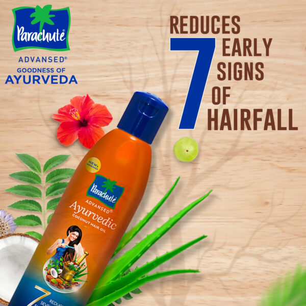 Parachute Advansed Ayurvedic Coconut Hair Oil with Basil (Tulsi), Aloe vera, Flax seed, Gooseberry (Amla) |25 Ayurvedic Ingredients | Controls Hair Fall, Dandruff, Hair Thinning|6.4 Fl.oz