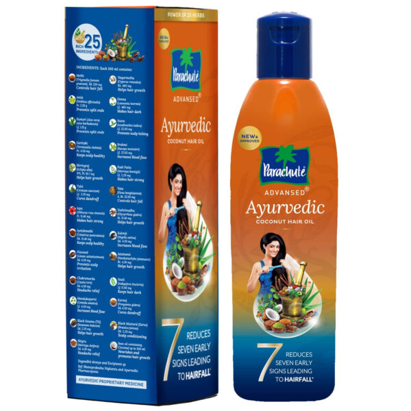 Parachute Advansed Ayurvedic Coconut Hair Oil with Basil (Tulsi), Aloe vera, Flax seed, Gooseberry (Amla) |25 Ayurvedic Ingredients | Controls Hair Fall, Dandruff, Hair Thinning|6.4 Fl.oz