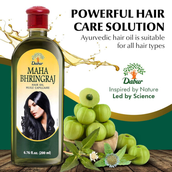 689330c16cd209b01dd6ef067ca2d35b7932ef74f5850c993615e.jpg Dabur Maha Bhringraj Herbal Ayurvedic Hair Oil – Infused with Bhringraj Oil for Scalp Nourishment, Soft and Manageable Strands – Oils for Hair and Scalp Massage – 200ML (6.76 fl oz)