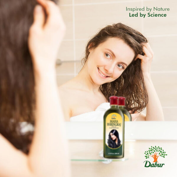 689330c5aa360cc616d03e8d4b24d542c7fce3b6ba058b9f11f21.jpg Dabur Maha Bhringraj Herbal Ayurvedic Hair Oil – Infused with Bhringraj Oil for Scalp Nourishment, Soft and Manageable Strands – Oils for Hair and Scalp Massage – 200ML (6.76 fl oz)