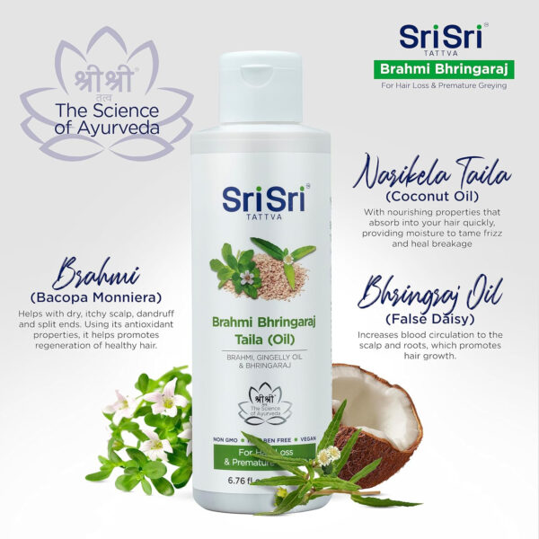 SRI SRI TATTVA Hair Oil, Brahmi Bhringraj, 6.76 fl oz, Ayurvedic Hair Conditioning Oil, Natural Herbal Hair Oil for Smooth, Healthy Hair and Scalp