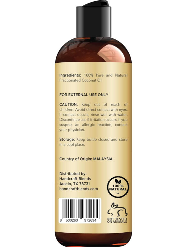 Handcraft Blends Fractionated Coconut Oil - 16 Fl Oz - 100% Pure and Natural - Premium Grade Carrier Oil for Skin, Hair and Body - Massage - Hair Tonic