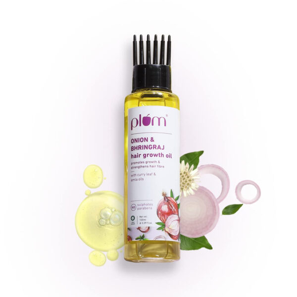 Plum Onion Hair Oil For Growth With Bhringraj, Curry Leaf And Amla Oils | For All Hair Types| Sulphate Free Paraben Free | 100% Vegan | Promotes Growth 3.38 Oz