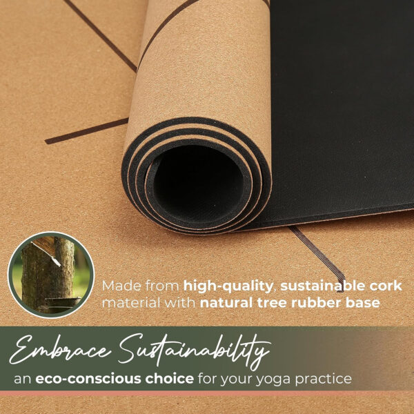 68933277ed828bdb94acba7c0f0231dd12b00878013ee2825f8b0.jpg Premium Yoga Cork Mat | 5mm Thick Natural Tree Rubber Base and Bigger Mat for Extra Support, Alignment lines for Guidance | Non-Slip, Natural & Eco-friendly, Your Ultimate Eco-Friendly Yoga Companion