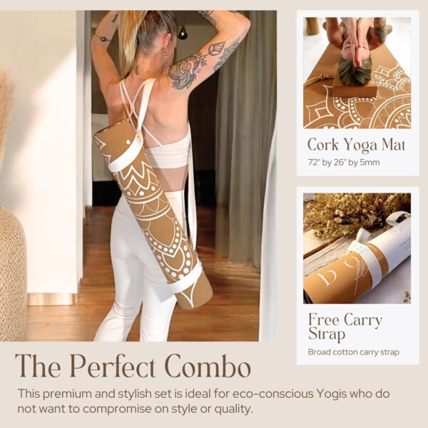 Eco Friendly Cork Yoga Mat 5mm Thick | Durable Natural Tree Rubber Base | Non-Slip, Sweatproof & Odor-Free | Extra Large (72” x 26”) | Plastic-Free Packaging | TPE and PVC Free | Elegant Design | Optional Alignment Lines