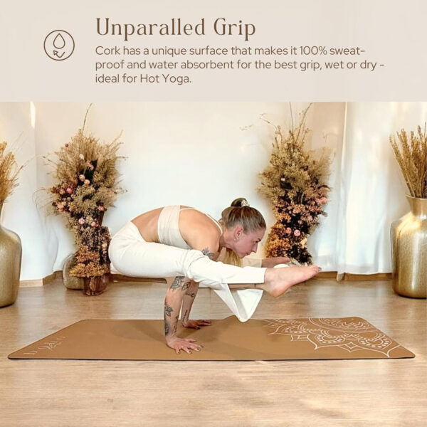 Eco Friendly Cork Yoga Mat 5mm Thick | Durable Natural Tree Rubber Base | Non-Slip, Sweatproof & Odor-Free | Extra Large (72” x 26”) | Plastic-Free Packaging | TPE and PVC Free | Elegant Design | Optional Alignment Lines