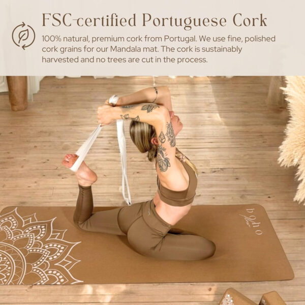 Eco Friendly Cork Yoga Mat 5mm Thick | Durable Natural Tree Rubber Base | Non-Slip, Sweatproof & Odor-Free | Extra Large (72” x 26”) | Plastic-Free Packaging | TPE and PVC Free | Elegant Design | Optional Alignment Lines