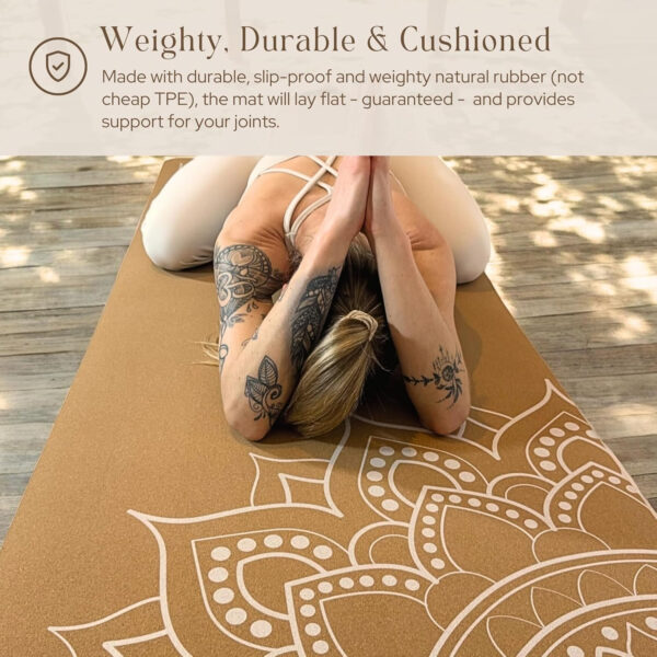 Eco Friendly Cork Yoga Mat 5mm Thick | Durable Natural Tree Rubber Base | Non-Slip, Sweatproof & Odor-Free | Extra Large (72” x 26”) | Plastic-Free Packaging | TPE and PVC Free | Elegant Design | Optional Alignment Lines