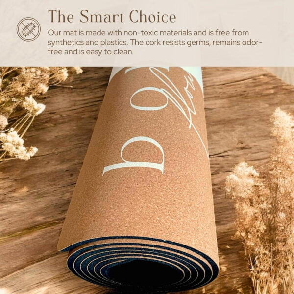 Eco Friendly Cork Yoga Mat 5mm Thick | Durable Natural Tree Rubber Base | Non-Slip, Sweatproof & Odor-Free | Extra Large (72” x 26”) | Plastic-Free Packaging | TPE and PVC Free | Elegant Design | Optional Alignment Lines