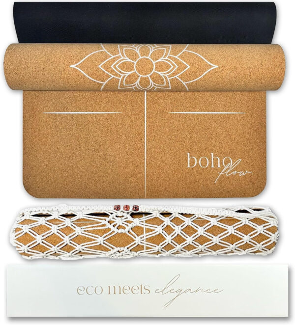 Eco Friendly Cork Yoga Mat 5mm Thick | Durable Natural Tree Rubber Base | Non-Slip, Sweatproof & Odor-Free | Extra Large (72” x 26”) | Plastic-Free Packaging | TPE and PVC Free | Elegant Design | Optional Alignment Lines