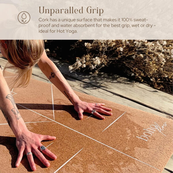 Eco Friendly Cork Yoga Mat 5mm Thick | Durable Natural Tree Rubber Base | Non-Slip, Sweatproof & Odor-Free | Extra Large (72” x 26”) | Plastic-Free Packaging | TPE and PVC Free | Elegant Design | Optional Alignment Lines