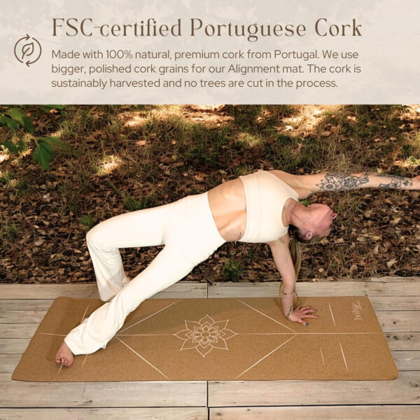 Eco Friendly Cork Yoga Mat 5mm Thick | Durable Natural Tree Rubber Base | Non-Slip, Sweatproof & Odor-Free | Extra Large (72” x 26”) | Plastic-Free Packaging | TPE and PVC Free | Elegant Design | Optional Alignment Lines