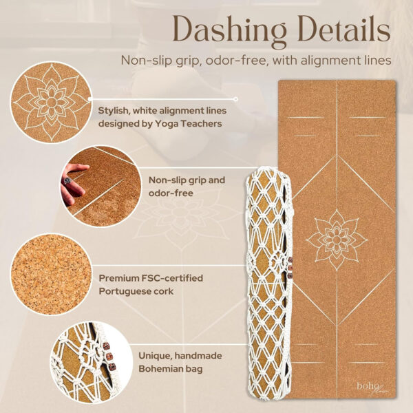 Eco Friendly Cork Yoga Mat 5mm Thick | Durable Natural Tree Rubber Base | Non-Slip, Sweatproof & Odor-Free | Extra Large (72” x 26”) | Plastic-Free Packaging | TPE and PVC Free | Elegant Design | Optional Alignment Lines