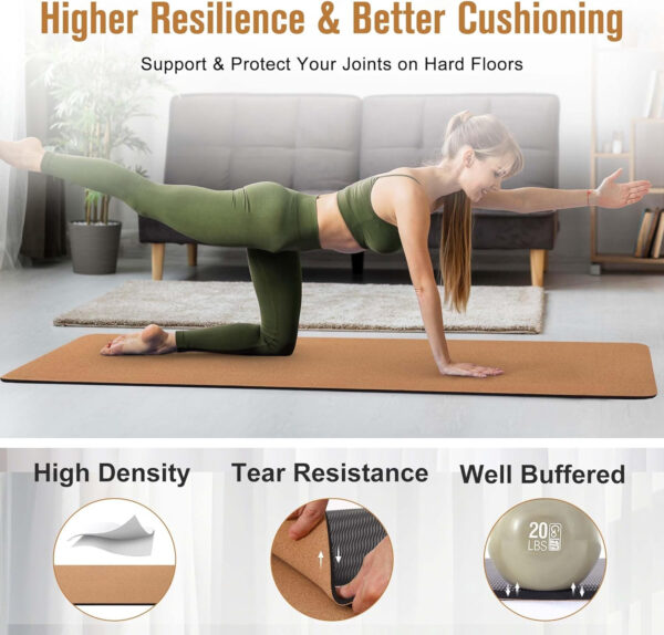 689332eb2c15fd662c75d6c827cabfaa8968f13c045063cccfffc.jpg Premium Cork Yoga Mat 1/4 & 2/5 Inch Thick 72 x 26 in, Thick Cork and TPE Non Slip Yoga Mats for Women Men, Sweat Proof Eco-friendly, Great for Hot Yoga & Workouts