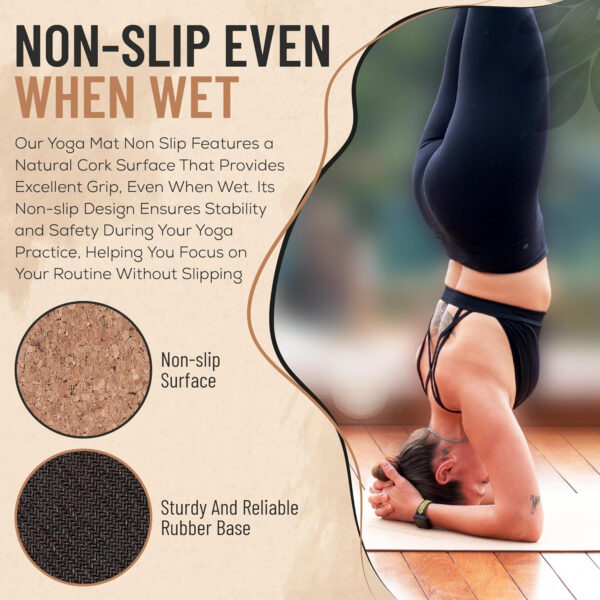 Natural Cork Yoga Mat Lightweight & Non-Slip Non-Toxic, Sustainable 5mm Thick With Strap and Alignment Lines Ideal for Hot Yoga & Fitness