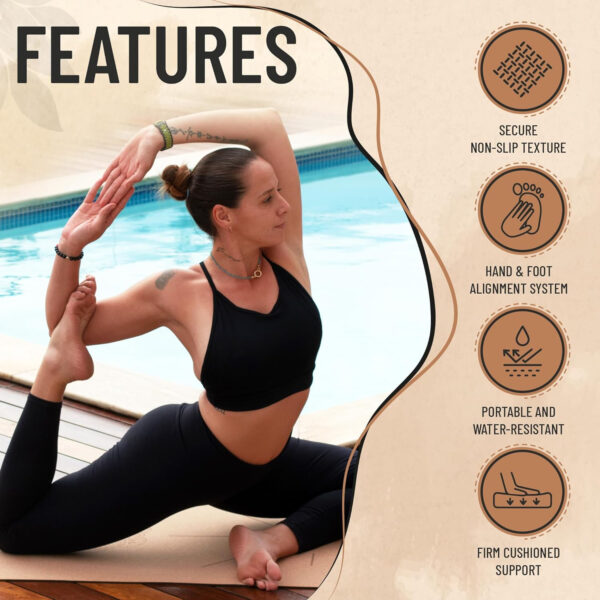 Natural Cork Yoga Mat Lightweight & Non-Slip Non-Toxic, Sustainable 5mm Thick With Strap and Alignment Lines Ideal for Hot Yoga & Fitness