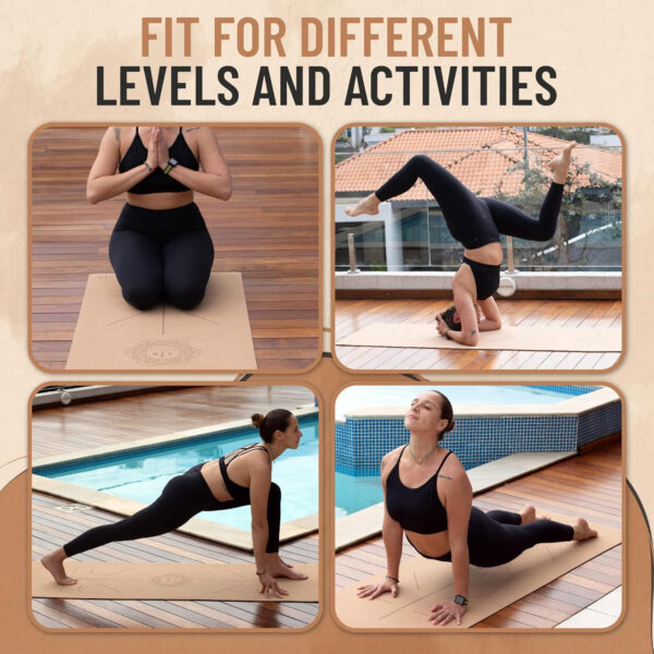 Natural Cork Yoga Mat Lightweight & Non-Slip Non-Toxic, Sustainable 5mm Thick With Strap and Alignment Lines Ideal for Hot Yoga & Fitness