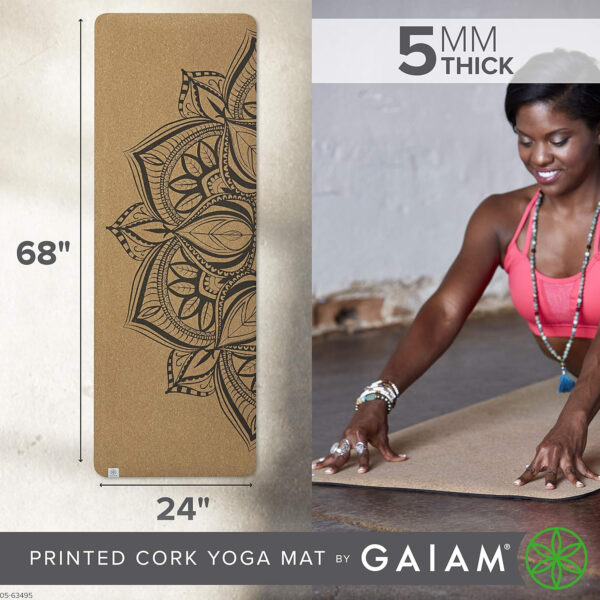 689333e30d4f693e96a59f9b570682643d4f707a94d8a5c0e902c.jpg Gaiam Cork Yoga Exercise Mat | Natural Sustainable Cork Resists Sweat and Odors | Non-Slip TPE Backing Prevents Slipping| Great for Hot Yoga, Pilates, Fitness Working Out (68" x 24"x 5mm Thick)