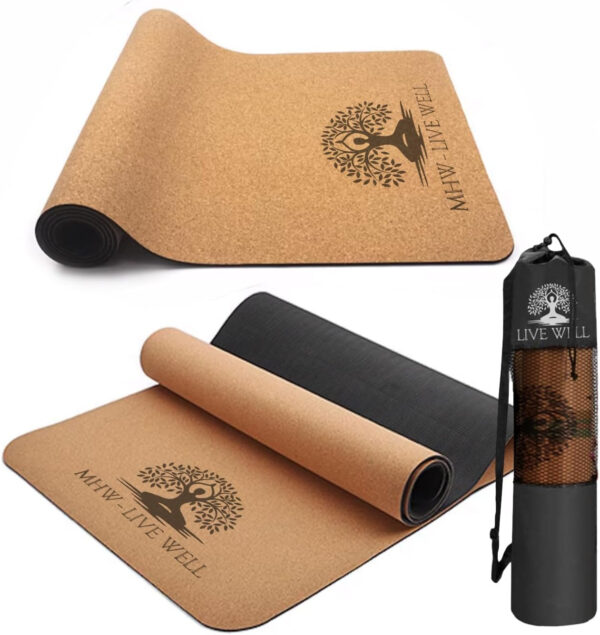 689333f90258ccf6e887276d9b064915c6d1e80f2118c62a32ae7.jpg MHW - Live Well Thick Non-Slip Yoga Mats for Home Workout – Eco-Friendly Cork & TPE Yoga Mats | Extra Wide, Long, Foldable, Odorless Exercise Mats with Strap & Bag – Travel-Friendly & Portable