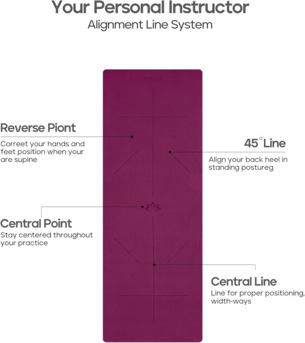 Heathyoga Eco Friendly Non Slip Yoga Mat, Body Alignment System, SGS Certified TPE Material - Textured Non Slip Surface and Optimal Cushioning,72"x 26" Thickness 1/4"